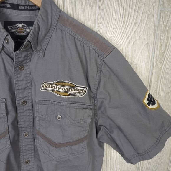 Vintage Harley Davidson Men’s Medium Grey Motor Clothes Mechanic Button Shirt - Picture 3 of 9
